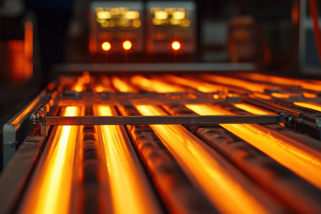 An industrial heat transfer appliance - red glowing bars.